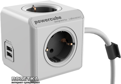 Сетевой удлинитель Allocacoc Powercube Extended с заземлением 4 розетки 1.5 м USB (1406GY/DEEUP)