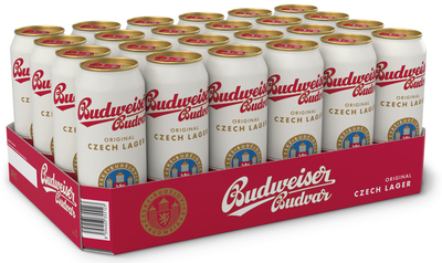 Упаковка пива Budweiser Budvar світле фільтроване 5% 0.5 л х 24 шт (8594403352122_8594403707687_8594403707618)