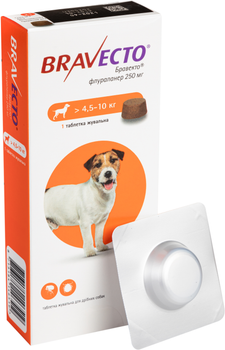 Жевательная таблетка Bravecto (Бравекто) от блох и клещей для собак 4.5-10 кг (8713184146519)