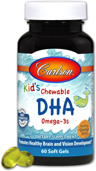 Жирные кислоты Carlson Рыбий жир, Вкус Апельсина, Kid's Chewable, 60 желатиновых капсул (88395015700)