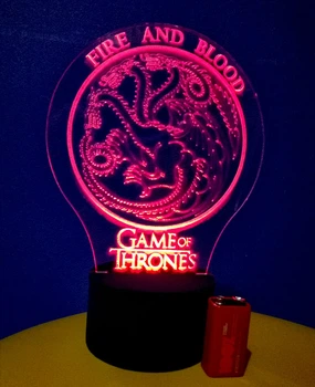3d-светильник Дом Таргариенов (Игра престолов Game of Thrones), 3д-ночник, несколько подсветок (на батарейке)