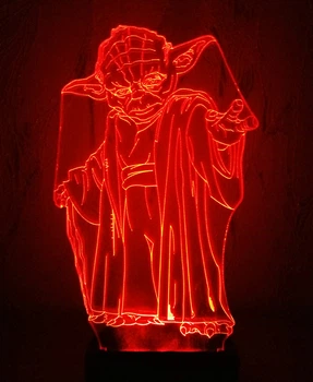 3d-светильник Мастер Йода (Звездные войны Star wars), 3д-ночник, несколько подсветок (батарейка+220В)