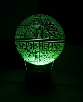 3d-светильник Звезда смерти (Звездные войны, Star wars), 3д-ночник, несколько подсветок (батарейка+220В)