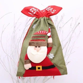 Сумка, мішок для Новорічних і Різдвяних подарунків Christmas Gift Bag 35х56 см Санта Клаус Червоно-Зелена