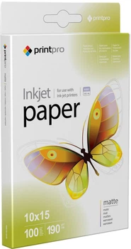 Фотопапір PrintPro 190 г/м 10x15 см 100 л Матовий (PME1901004R)