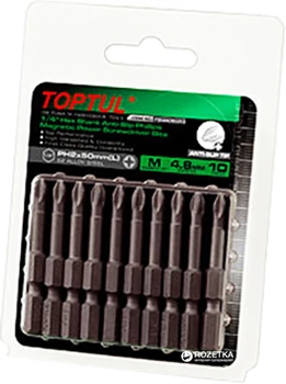 Набор бит Toptul PH2 1/4" 50 мм Anti-Slip магнитные 10 предметов (FSMA0802G)