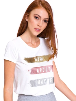 Женская футболка LC Waikiki с серебристыми и золотистыми полосками XXL Белая (LCW Woman -1634-6)