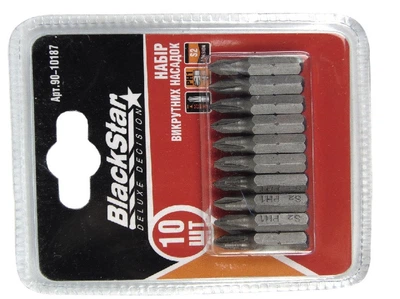 Биты Ph1x25 мм, TORSION, S2-сталь, 10шт, BlackStar 90-10187