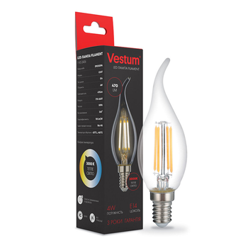 Лампа LED филаментная Vestum С35Т Е14 4Вт 220V 3000К (1-VS-2406)