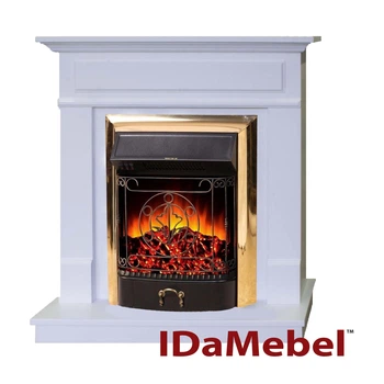 Каминакомплект IDaMebel Michelle Белый (900x960x310) с камином Royal Flame Majestic Brass с обогревом, звуком, дровами и декоративной решеткой