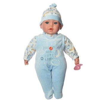 Пупс игрушечный в голубой одежде M 3859 UA LIMO TOY мягконабивной, музыкально-звуковой