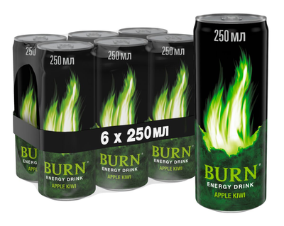 Упаковка енергетичного напою Burn Apple Kiwi 0.25 л х 6 банок (5060466511040)