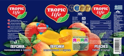 Персики половинками в сиропі Tropic Life 425 мл (4820086920117) (5060162900896)