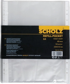 Набор файлов-карманов Scholz А4+ 40 мкм глянцевый Прозрачный 100 шт (8591662501001)