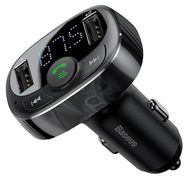 Автомобильный FM-трансмиттер (FM-модулятор) Baseus T-Complex S09 Bluetooth MP3 c функцией зарядного устройства 2-USB (3.4А) и вольтметром CCTM-01