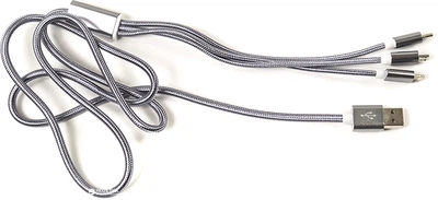 Кабель PowerPlant 2.1A 3-в-1 USB AM - Type-C/Lightning/MicroUSB 1.2 м Серый (CA910663)