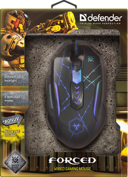 Эргономичная игровая мышь с подсветкой и ковриком Defender Forced Forced GM-020L