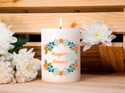 Декоративная свеча для свадебной церемонии или романтических вечеров Didiart с индивидуальным дизайном цилиндрическая белая 5.5x8 см