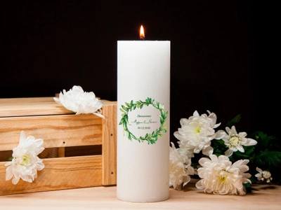 Подарочная свеча на свадьбу с индивидуальным дизайном Didiart цилиндрическая белая 7x20 см
