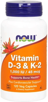 Вітамін D3 + Вітамін K2 Now Foods Vitamin D3 & K-2 1000 IU/45 мкг 120 веганських капсул (733739003690)