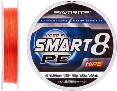 Шнур Favorite Smart PE 8x 150 м # 3/0.296 мм 19 кг Красно-оранжевый (16931087)