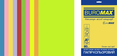 Набір кольорового паперу Buromax Euromax Neon + Intensive А4 80 г/м² 10 кольорів 20 аркушів (BM.2721820E-99)