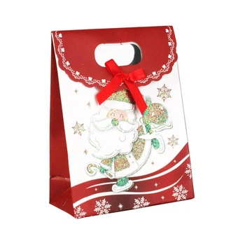 Сумочка подарункова Gift Bag Папір Velcro Дід Мороз на ковзанах 16x12x6 см (20834)