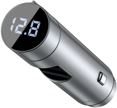 FM-трансмітер Baseus Energy Column 18W Quick Charge (CCNLZ01-E) Bluetooth 5.0 MP3 з функцією зарядного пристрою 2-USB (3 А, QC3.0) і вольтметром, сріблястий (CCCNLZ-C0S)
