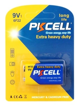 Батарейка солевая PKCELL 9V/6LR61, крона, 1 штука в блистере PC/6F22-1B