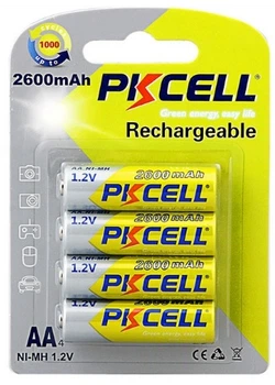 Аккумулятор PKCELL 1.2V AA 2600mAh NiMH Rechargeable Battery, 4 штуки в блистере PC/AA2600-4B