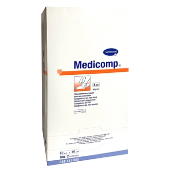 Стерильні серветки з нетканого матеріалу Medicomp 10 х 10 см 2х100шт