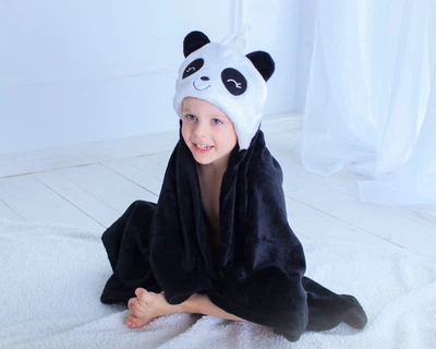 Детское полотенце с капюшоном DREAM TOWELS ПАНДА 76Х92 ЧЕРНЫЙ (DM-1007)
