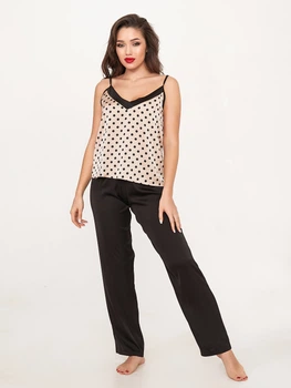 Піжама (майка + штани) жіноча BARWA garments 0258/259 S Капучино/Чорний горох (2112582591659)