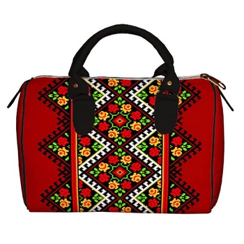 Сумка бочонок Barrel Цветочный орнамент на красном фоне 28x18x17 см