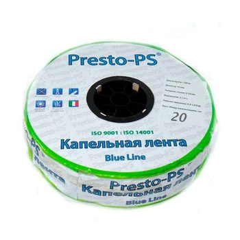 Капельная лента 16 мм шаг 20 см толщина стенки 0,18 мм Presto-PS Blue Line бухта 500 м