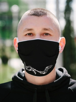Захисна маска на обличчя багаторазова з принтом V2 чорна
