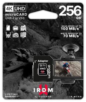 Карта памяти MicroSDXC 256GB UHS-I/U3 Class 10 GOODRAM IRDM + SD-адаптер R100/W70MB/s (IR-M3AA-2560R12)