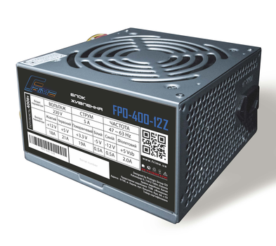 Блок Питания Frime FPO-400-12Z; 2 molex(hdd), 2 sata, 24+4pin, шнур питания 220В