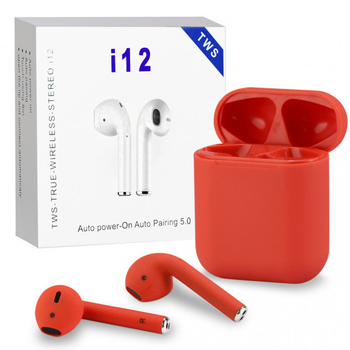 Беспроводные блютуз наушники i12 TWS с боксом для зарядки Red (au061)