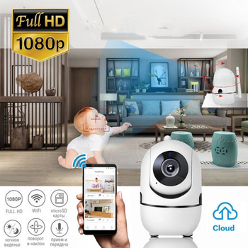 Беспроводная 1080P WiFi радионяня/видеоняня YCC365 FHD камера видеонаблюдения с датчиком движения, ночным видением microSD Белая (355246689)