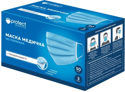 Маски медичні Protect блакитнувато-білі 3 шари SMS 50 шт. (4823071647587)