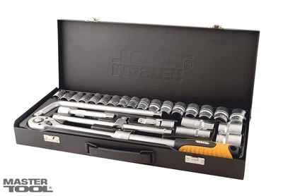 Набір насадок торцевих MasterTool GM PROFI CrV 1/2"8-32 мм, тріскачка що подовжується 72Т, 26 шт, металевий кейс (Арт.: 78-4126)