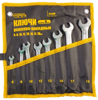 Ключи рожково-накидные MasterTool GM набор 8 шт (6,8,10,12,13,14,17,19) PROF DIN3113 пожизненная гарантия (Арт.: 72-0108)
