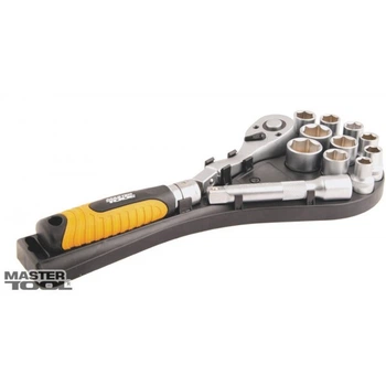 Набор насадок торцевых MasterTool GM PROFI CrV 1/2” 10- 24 мм, удлиняющаяся трещотка 72Т, 12 шт (ракетка) (Арт.: 78-1213)