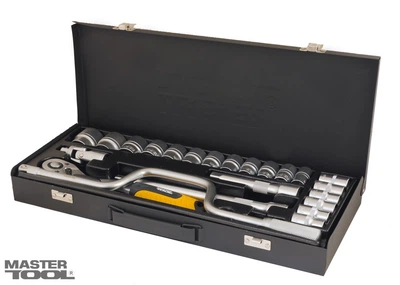 Набір насадок торцевих MasterTool GM PROFI CrV 1/2"10-32мм, тріскачка 72Т, 24 шт металевий кейс, гнутий комірець (Арт.: 78-4125)