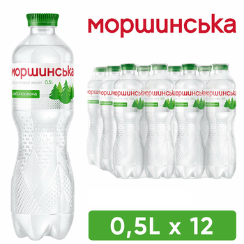 Упаковка мінеральної природної столової слабогазованої води "Моршинська" 0,5 л х 12 пляшок