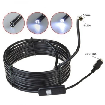 Технический водонепроницаемый эндоскоп камера 7мм Endoscope 10m USB бороскоп автомобильный Black