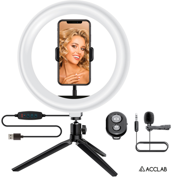Комплект блогера 4в1 ACCLAB Ring of Light (Тримач з LED-лампою, мікрофон і Bluetooth керування, AL-LR101MB) (1283126502057)