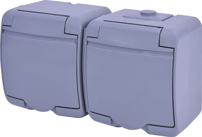 Розетка подвійна IP54 з з/к ETI RHE-2s-SR Сіра з кришкою 4668072 (зовнішня)