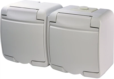 Розетка подвійна IP54 з з/к ETI RHE-2s Біла з кришкою 4668019 (зовнішня)